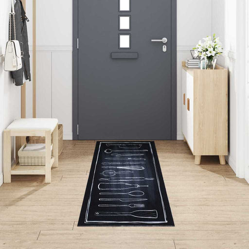 Zwart Keuken Vloerkleed – 300x60 cm – Fluweel Chef Design - Bivakshop