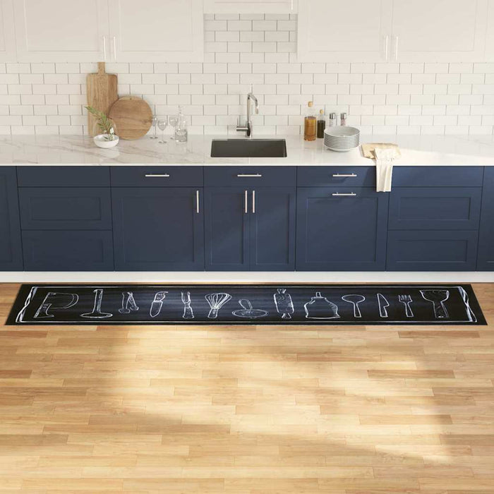 Zwart Keuken Vloerkleed – 300x60 cm – Fluweel Chef Design - Bivakshop