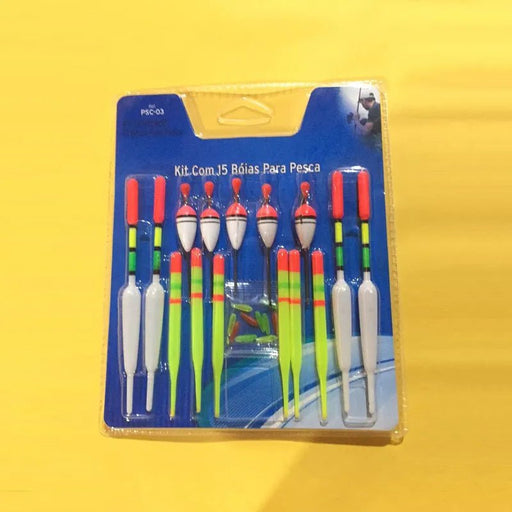1 set (15Pcs) Vertical Buoy Sea Fishing Floats Assorted Size for Most Type of Angling with Attachment Rubbers Fishing Lures - Bivakshop