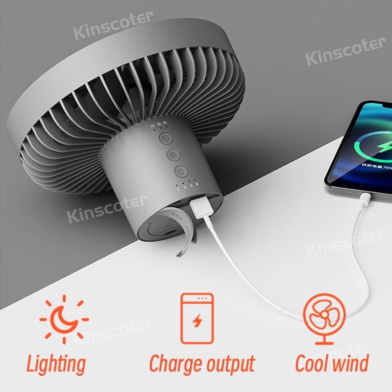 10000mAh 4000mAh Camping ventilator - Oplaadbaar - Draadloze Plafond elektrische ventilator met Power Bank led verlichting - Bivakshop