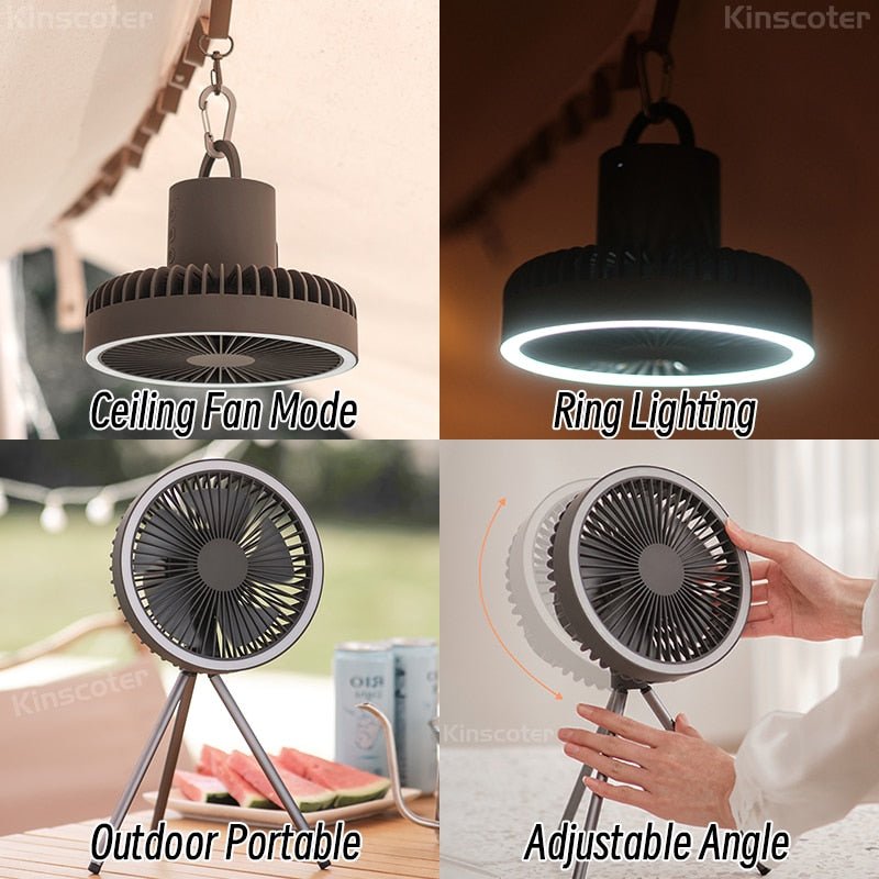 10000mAh 4000mAh Camping ventilator - Oplaadbaar - Draadloze Plafond elektrische ventilator met Power Bank led verlichting - Bivakshop
