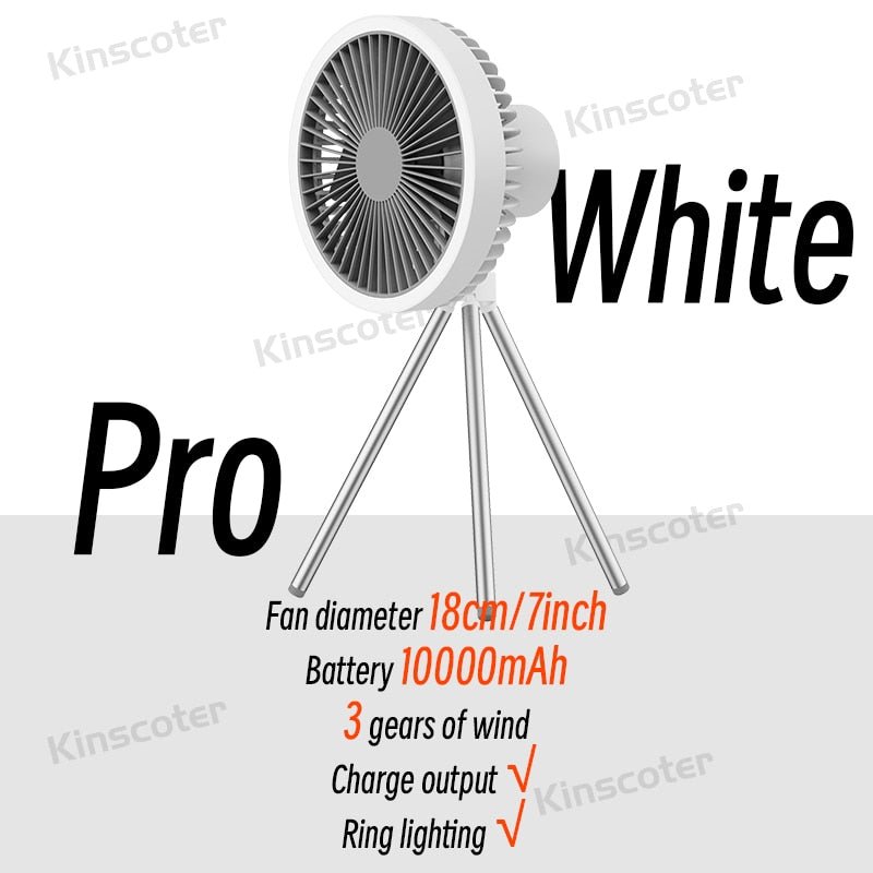 10000mAh 4000mAh Camping ventilator - Oplaadbaar - Draadloze Plafond elektrische ventilator met Power Bank led verlichting - Bivakshop