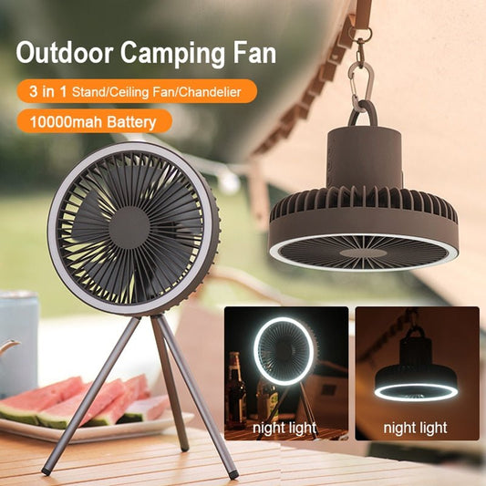 10000mAh 4000mAh Camping ventilator - Oplaadbaar - Draadloze Plafond elektrische ventilator met Power Bank led verlichting - Bivakshop