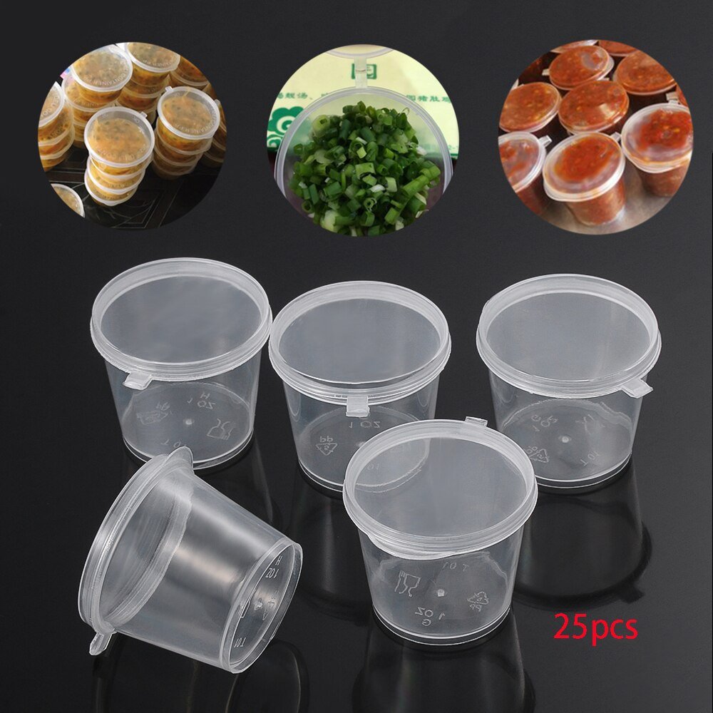 10/25 stuks 25/27/40/45ml Plastic takeaway saus cup containers - Met deksel - Ideaal voor picknick - Bivakshop