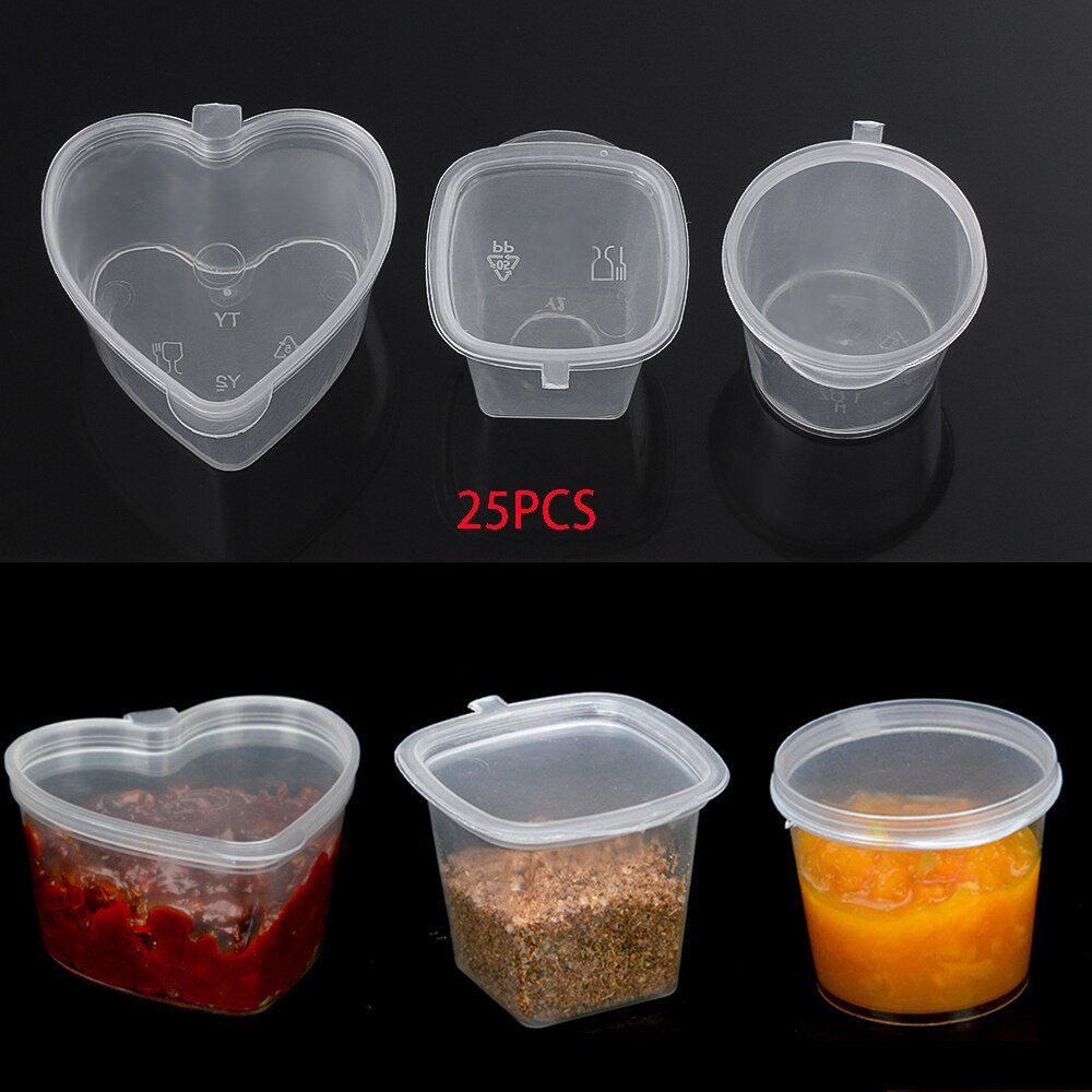 10/25 stuks 25/27/40/45ml Plastic takeaway saus cup containers - Met deksel - Ideaal voor picknick - Bivakshop