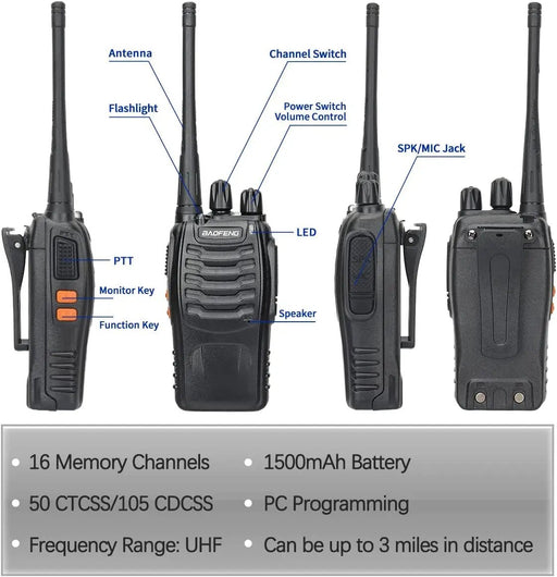 1/2 PCS Baofeng BF 888S Walkie Talkie UHF 400 470MHz 888s Long Range Two Way Ham Radios Transceiver for Hunting Hotel - Bivakshop