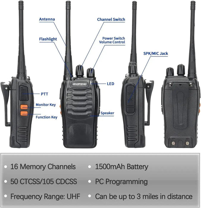 1/2 PCS Baofeng BF 888S Walkie Talkie UHF 400 470MHz 888s Long Range Two Way Ham Radios Transceiver for Hunting Hotel - Bivakshop