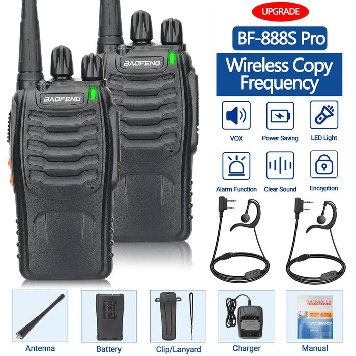 1/2 PCS Baofeng BF 888S Walkie Talkie UHF 400 470MHz 888s Long Range Two Way Ham Radios Transceiver for Hunting Hotel - Bivakshop