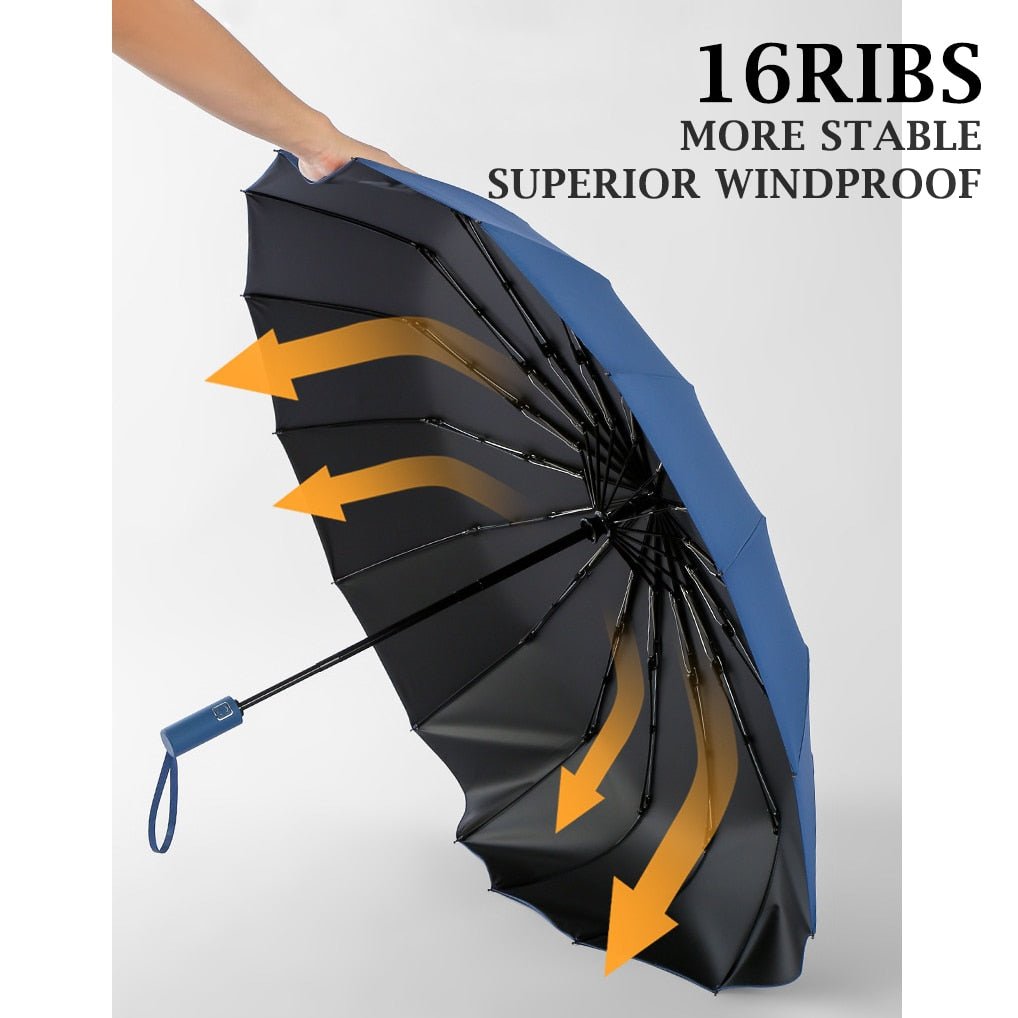 16 Ribben grote sterke volautomatische paraplu - Opvouwbare luxe winddichte Paraplu - Universeel - Bivakshop