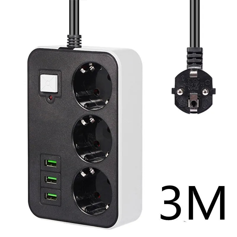 2 Round Power Strip USB Travel Adapter Socket Power Plug Eu 2M 3M 5M Extension Cable Kitchen Household Use Universal Charger - Bivakshop