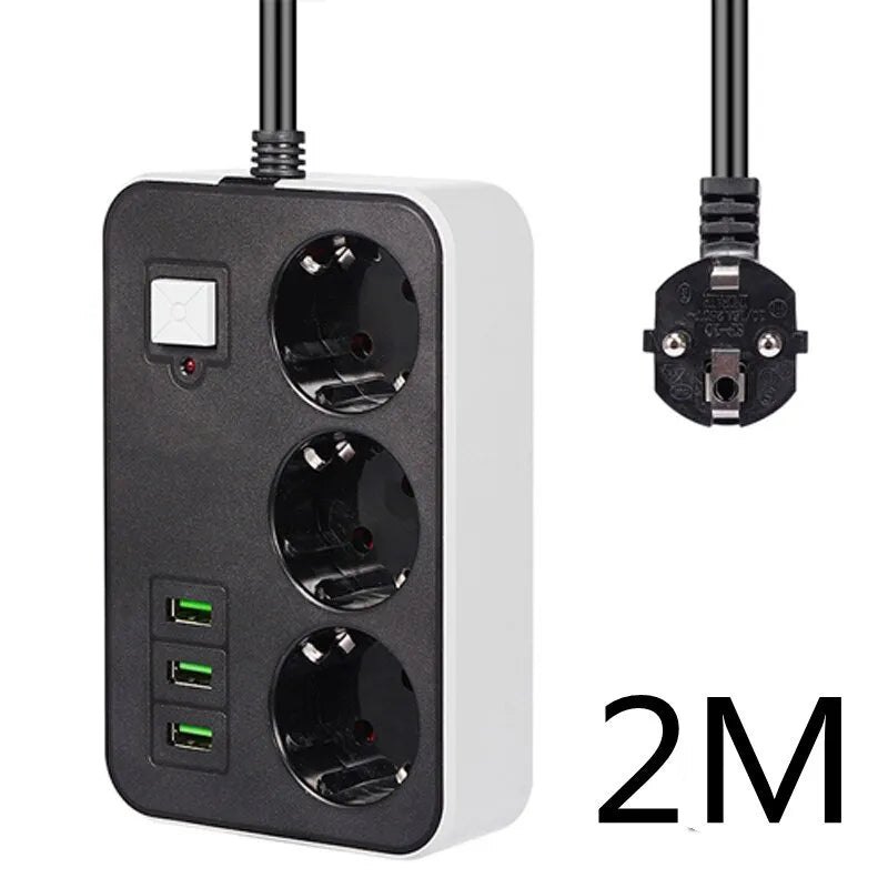 2 Round Power Strip USB Travel Adapter Socket Power Plug Eu 2M 3M 5M Extension Cable Kitchen Household Use Universal Charger - Bivakshop