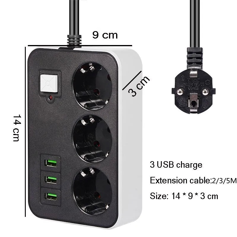 2 Round Power Strip USB Travel Adapter Socket Power Plug Eu 2M 3M 5M Extension Cable Kitchen Household Use Universal Charger - Bivakshop