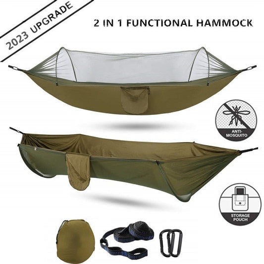 2023 Camping Hangmat met Klamboe - Pop-Up frame - Draagbaar - Parachutemateriaal - Bivakshop