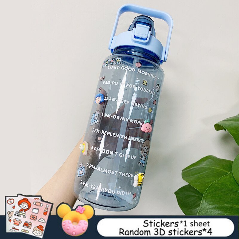 2L Grote capaciteit waterfles - Bounce cover tijd schaal herinnering - Frosted Cup - Bivakshop