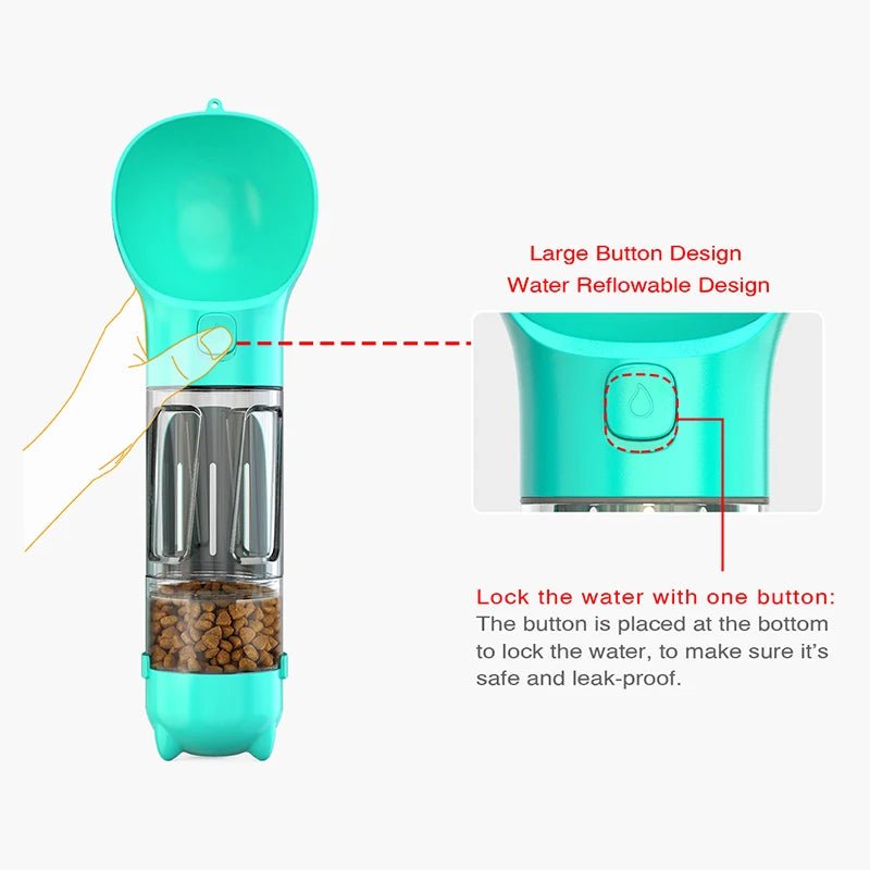 300 ml multifunctionele draagbare hondenwaterfles en voederbak - Inclusief poepzakjesdispenser - Bivakshop