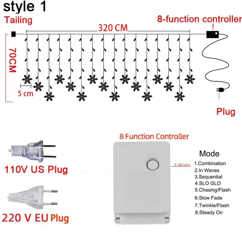 3,2M Kerst sneeuwvlokken LED slingerlichten - Waterdicht kerstdecoratie - Bivakshop