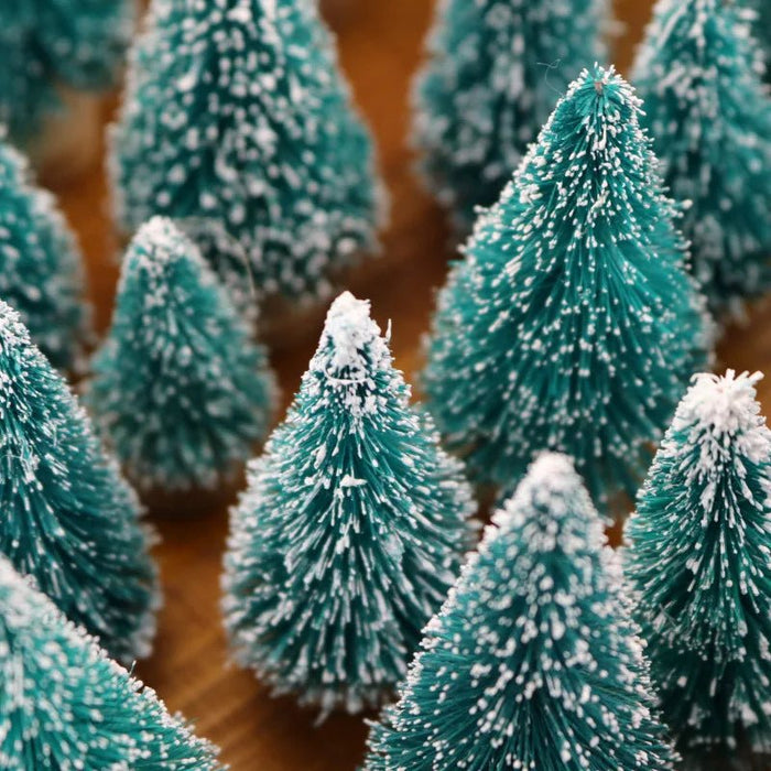 5 Stuks versierd kleine kerstboom - Ceder, Grenen en Sisal - Mini kerstboom ornamenten - Bivakshop