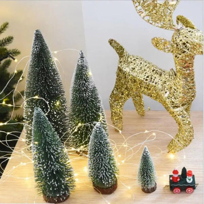 5 Stuks versierd kleine kerstboom - Ceder, Grenen en Sisal - Mini kerstboom ornamenten - Bivakshop