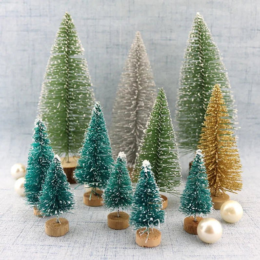 5 Stuks versierd kleine kerstboom - Ceder, Grenen en Sisal - Mini kerstboom ornamenten - Bivakshop