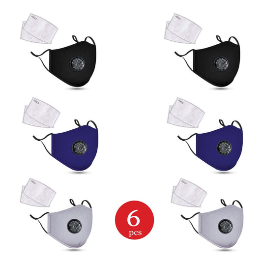 6 Wasbaar Katoenen Maskers - Koolstof 2-Filters - 8 beschermingslagen - Bivakshop
