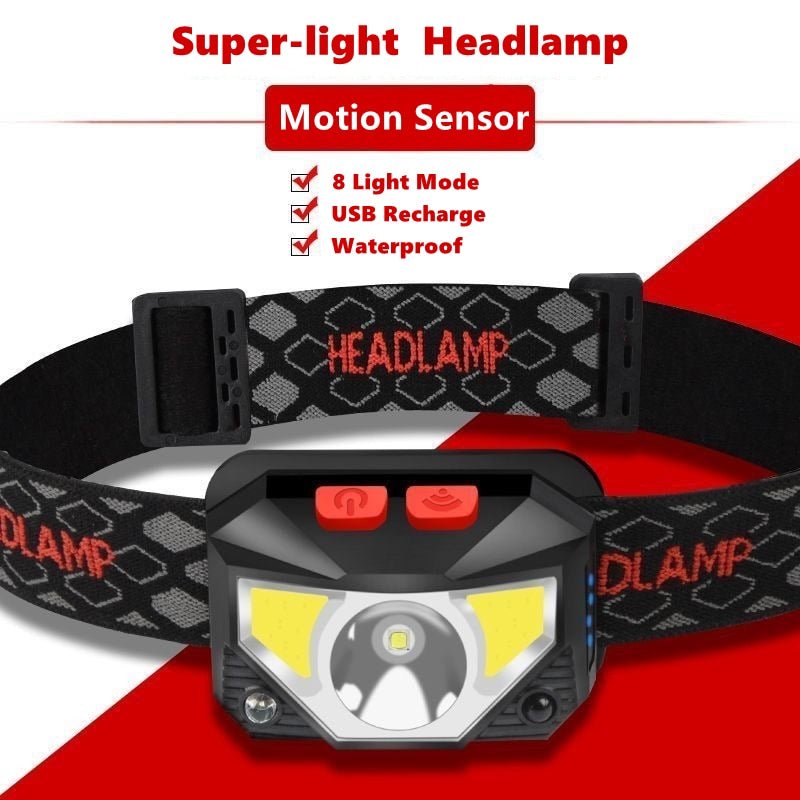8 Modi handfrees motion sensor LED koplamp - Krachtige hoofdlamp voor camping, vissen en meer - Bivakshop