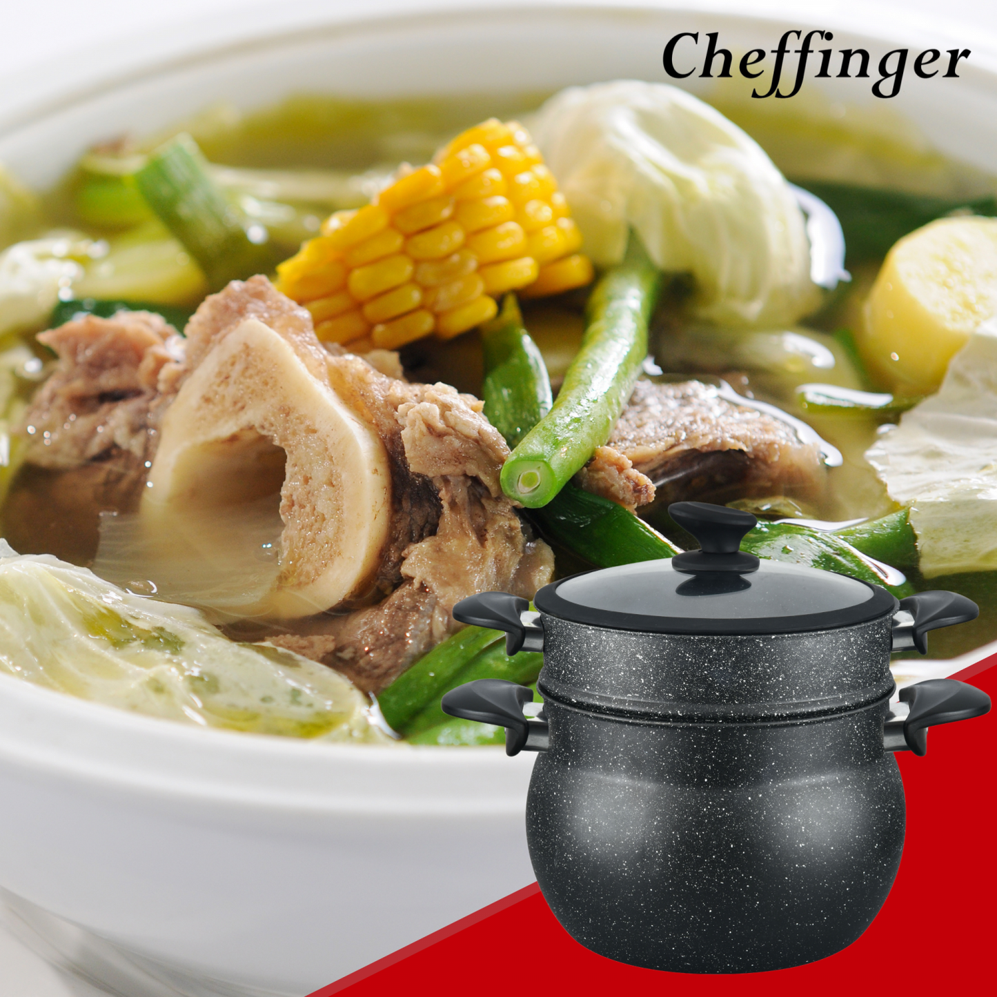 Cheffinger CF-COUS6: 6L Marmer Gecoate Stoomkoker Couscous Pot