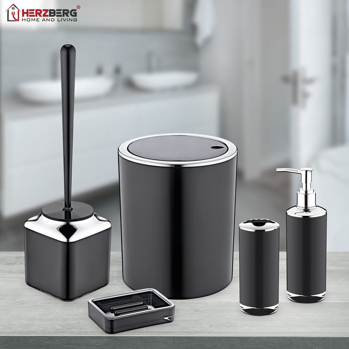 Herzberg HG-OKY6321: 5-piece bathroom set - double layer, color black