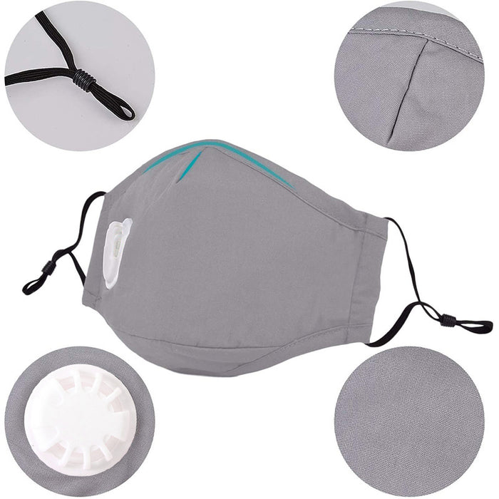 PM2.5M: Wasbaar katoenen masker met 2 actieve koolfilters, grijs