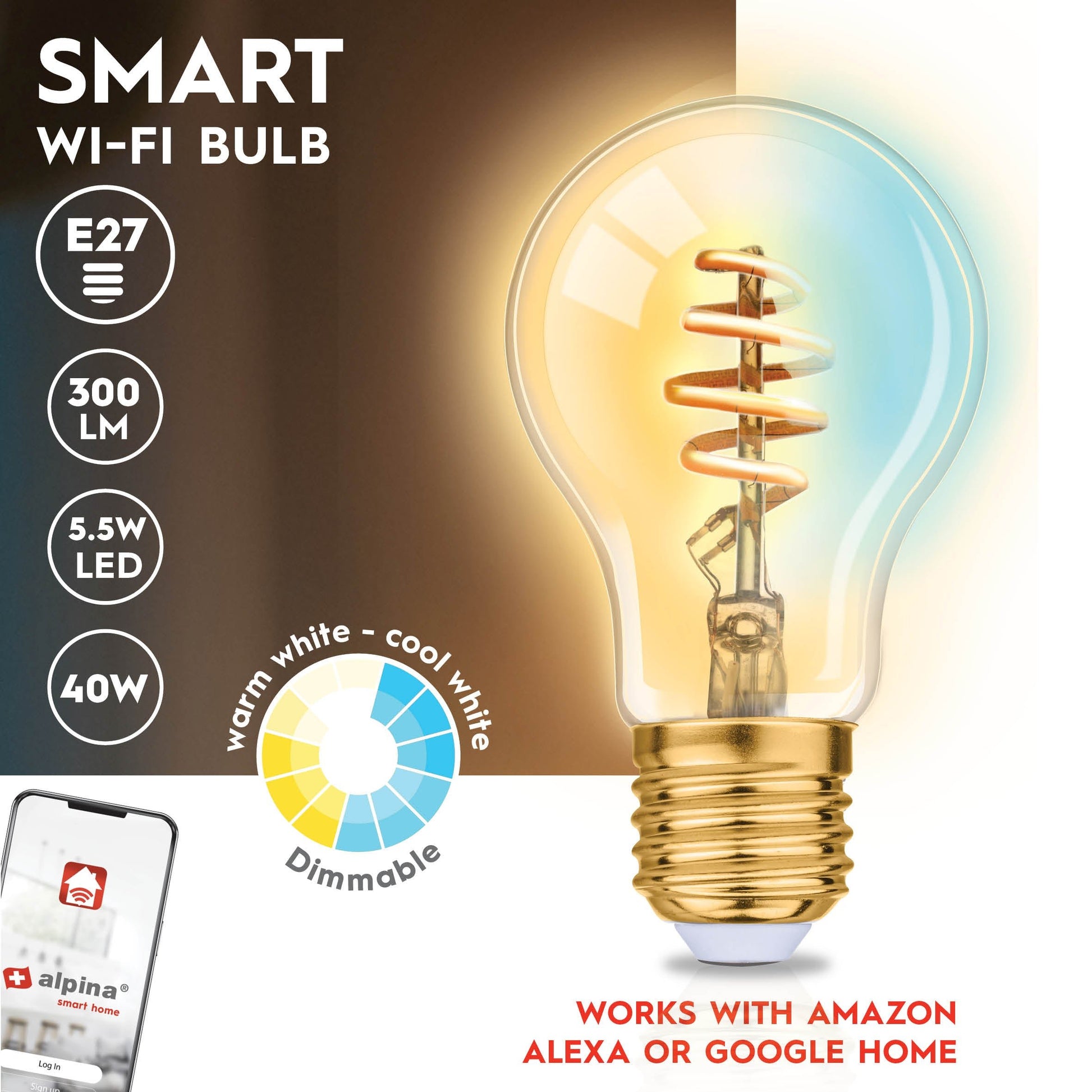 Alpina smart ledlamp E27 5W B - Sfeervolle verlichting met smart functionaliteit - Bivakshop