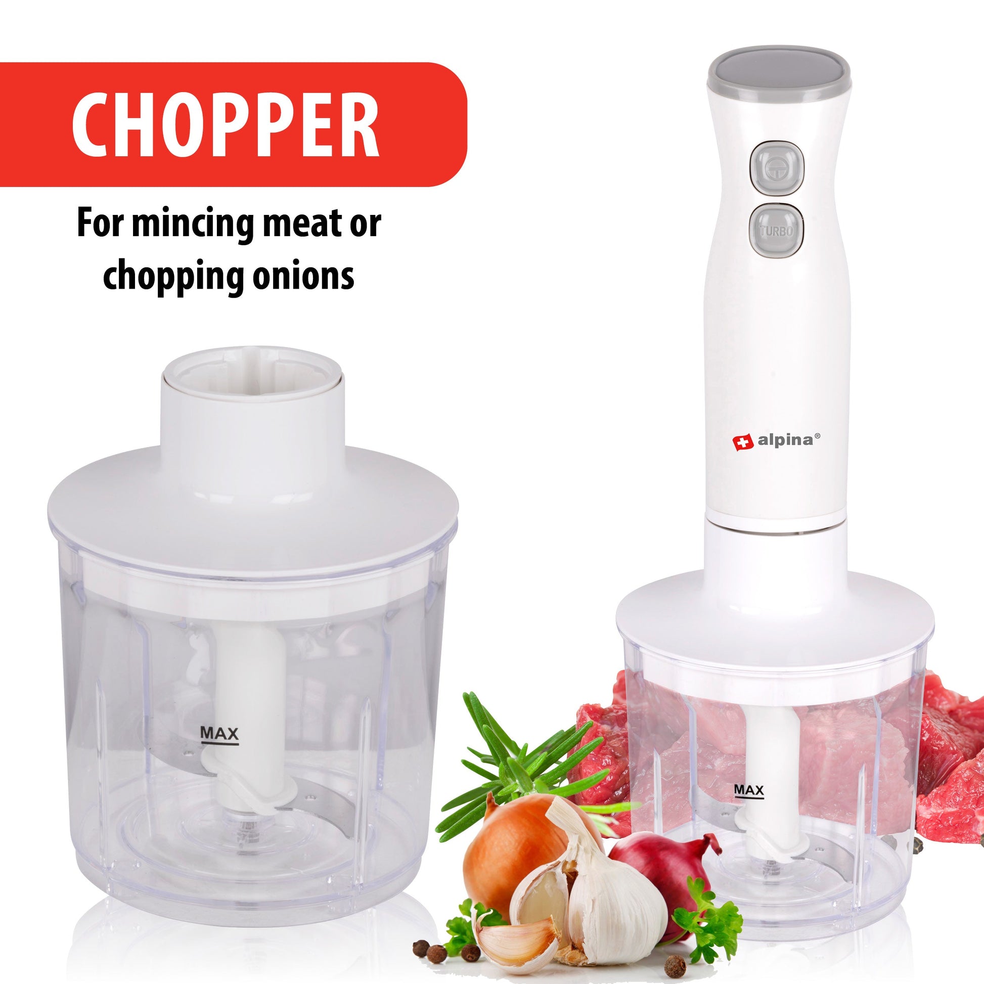 Alpina Staafmixer 2 Snelheden 250W - Multifunctionele Set met Blender, Hakmolen en Garde - Bivakshop
