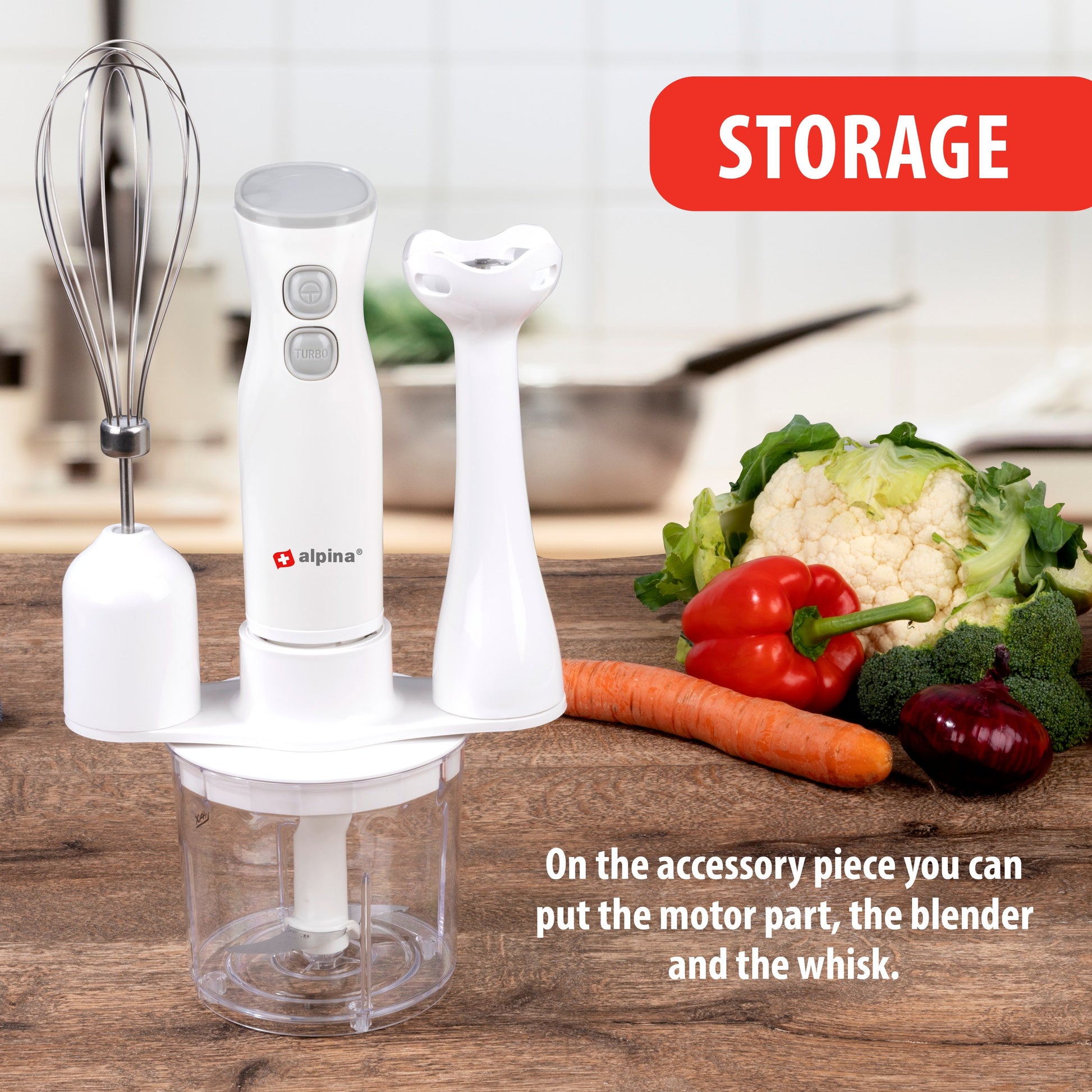 Alpina Staafmixer 2 Snelheden 250W - Multifunctionele Set met Blender, Hakmolen en Garde - Bivakshop