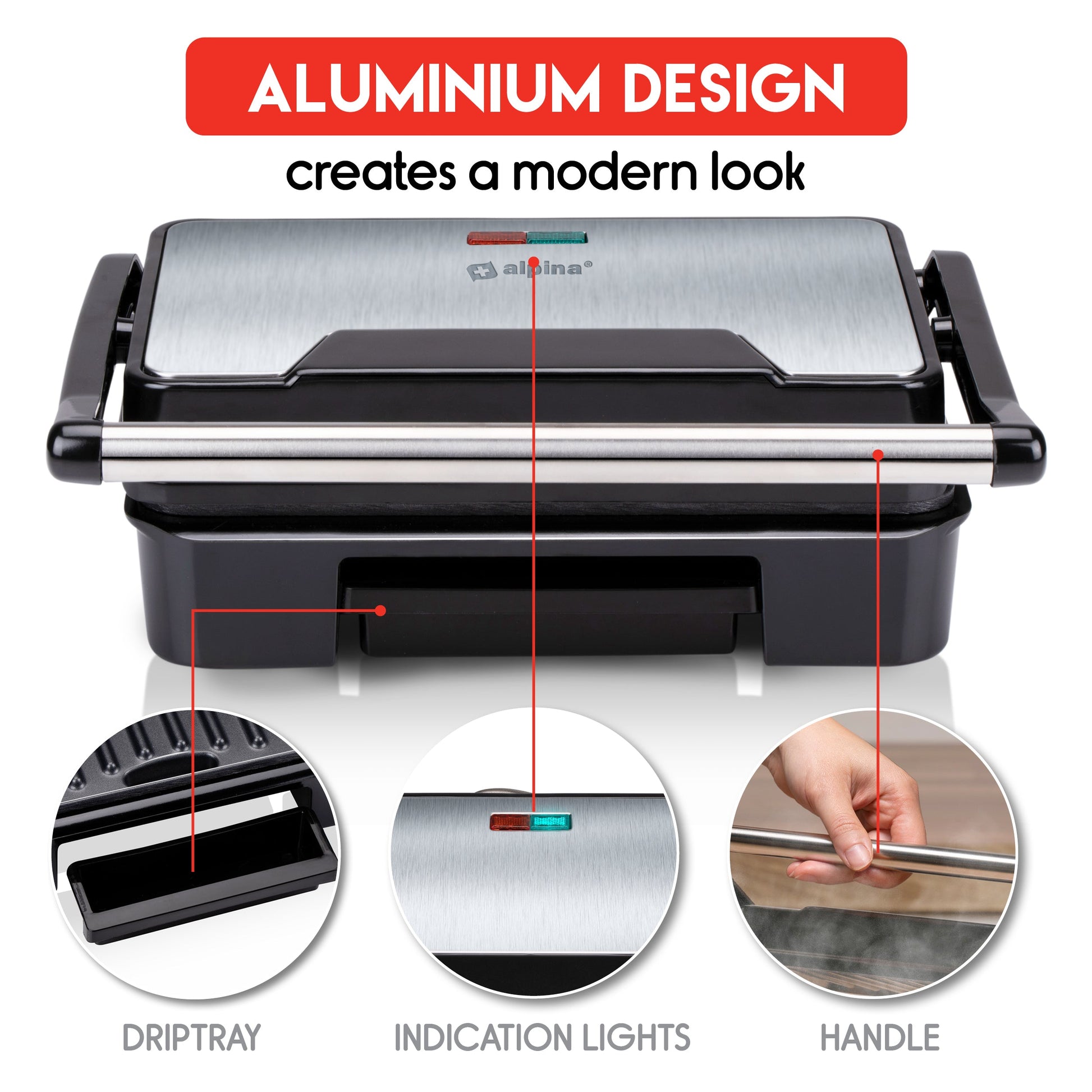 Alpina SW5001 contactgrill - Compact en krachtig (750W) - Bivakshop