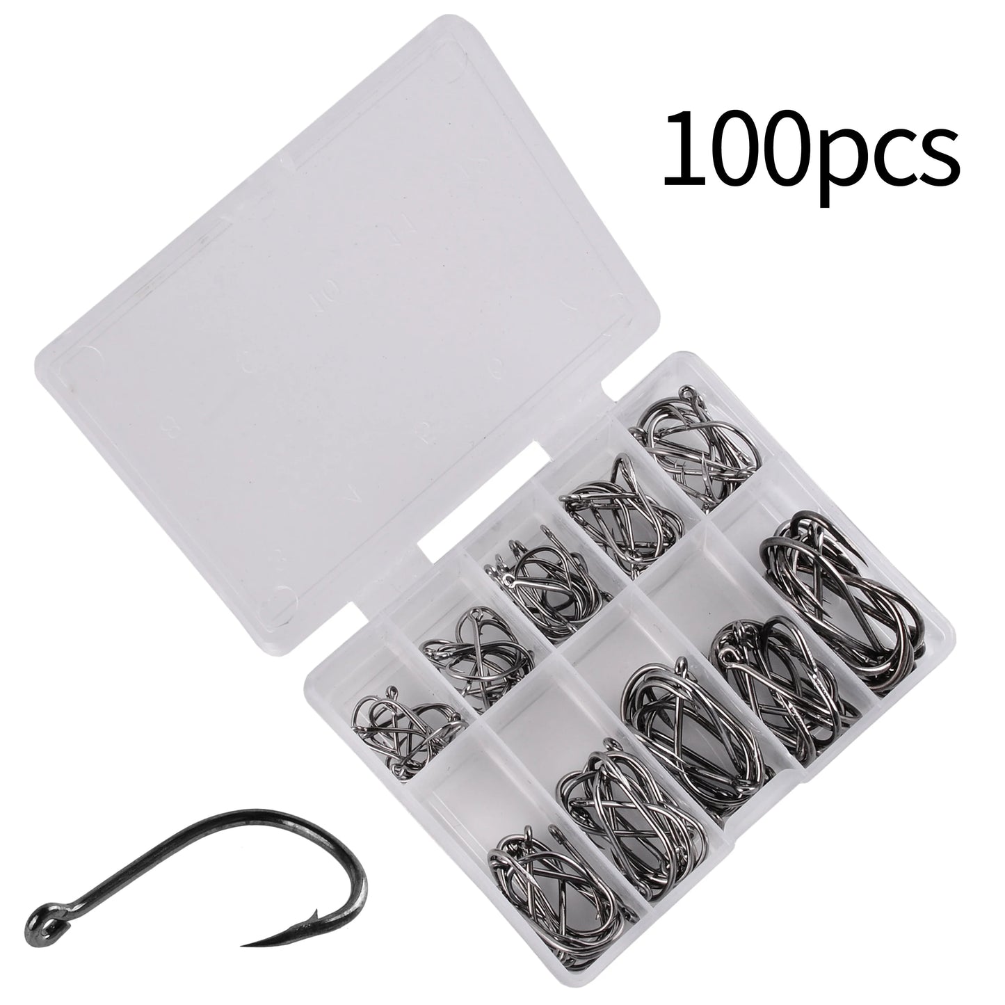AOrace 100 stuks vishaakjes set - Koolstofstalen enkele cirkel haken - Bivakshop