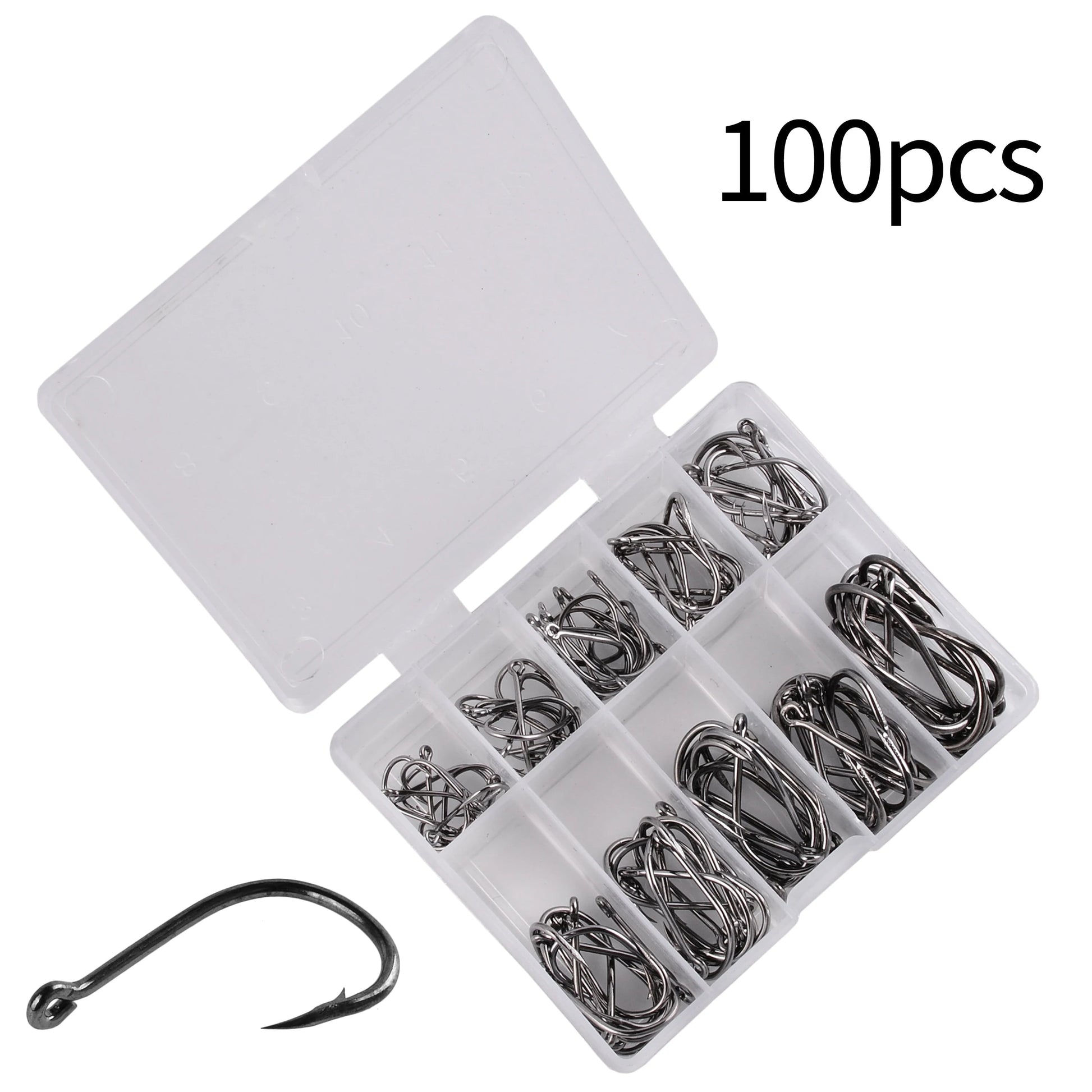 AOrace 100 stuks vishaakjes set - Koolstofstalen enkele cirkel haken - Bivakshop