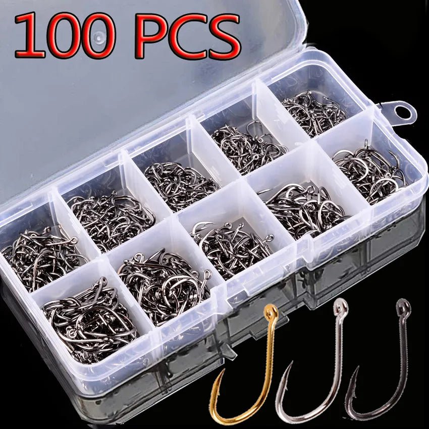 AOrace 100 stuks vishaakjes set - Koolstofstalen enkele cirkel haken - Bivakshop