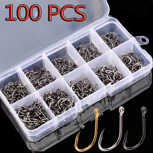 AOrace 100 stuks vishaakjes set - Koolstofstalen enkele cirkel haken - Bivakshop