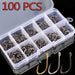 AOrace 100 stuks vishaakjes set - Koolstofstalen enkele cirkel haken - Bivakshop
