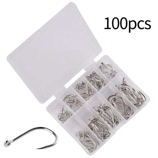 AOrace 100 stuks vishaakjes set - Koolstofstalen enkele cirkel haken - Bivakshop