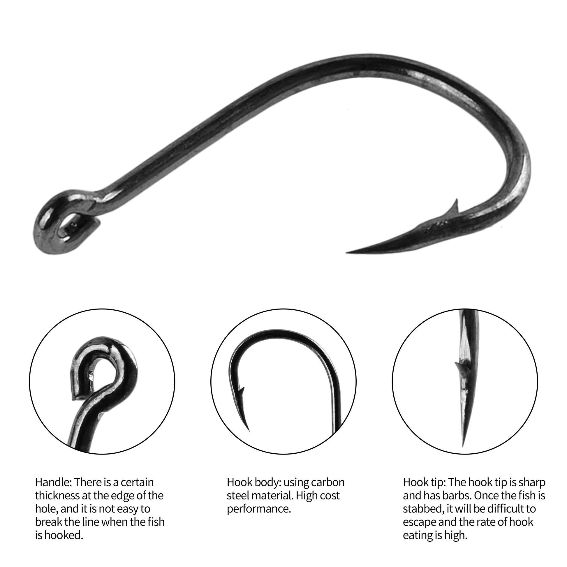 AOrace 100 stuks vishaakjes set - Koolstofstalen enkele cirkel haken - Bivakshop