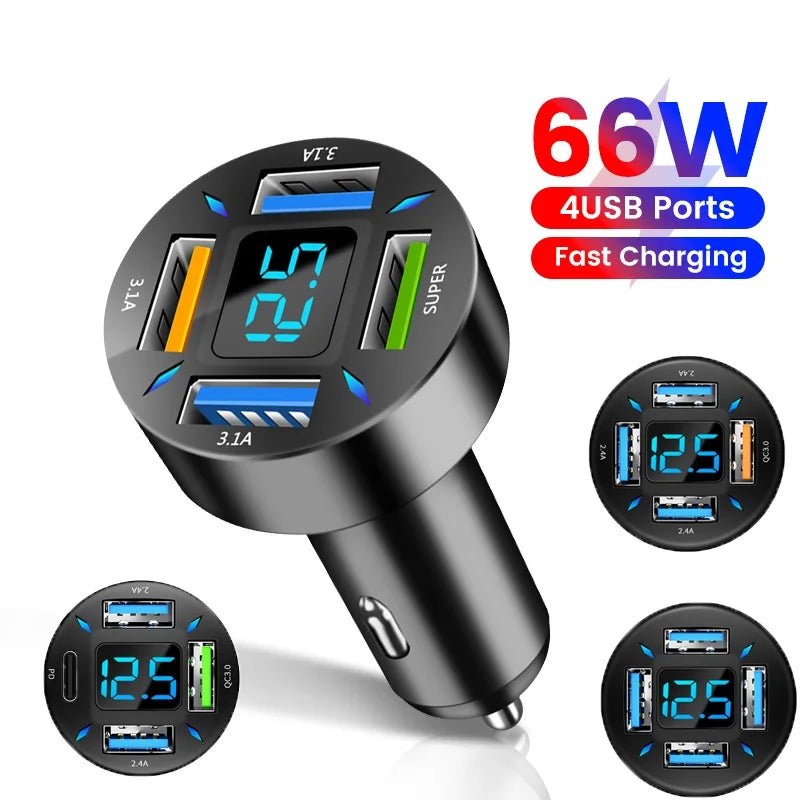 Auto oplader snellader sigarettenaansteker adapter - 4-port USB A+USB C - Bivakshop