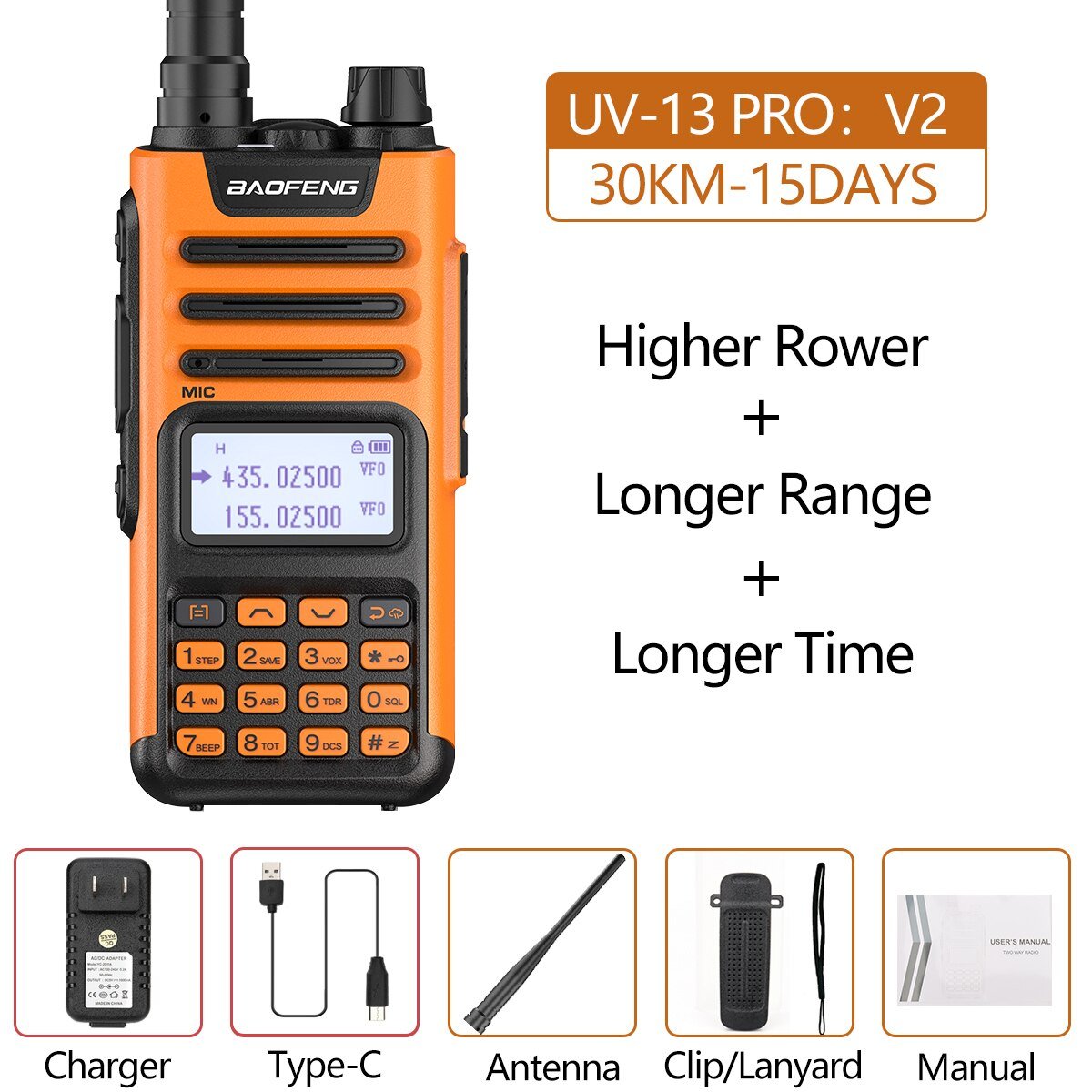 Baofeng UV-13 Pro V1 V2 High Power Dual Band Walkie Talkie - Type C Oplader - 16 Km Lange Afstand Transceiver - Bivakshop