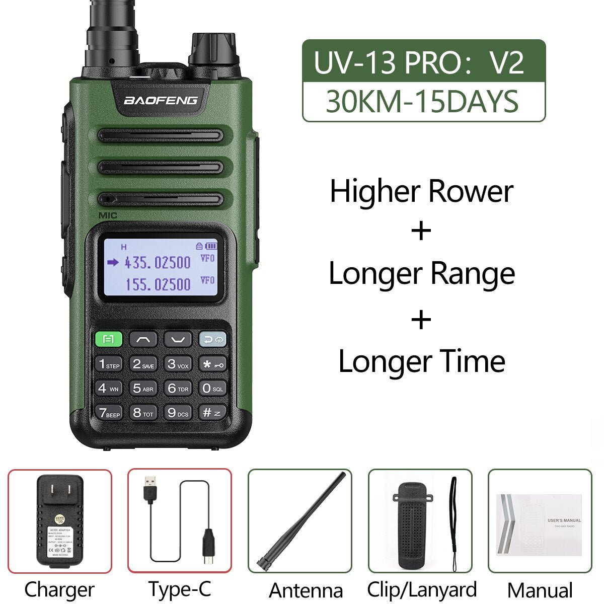 Baofeng UV-13 Pro V1 V2 High Power Dual Band Walkie Talkie - Type C Oplader - 16 Km Lange Afstand Transceiver - Bivakshop