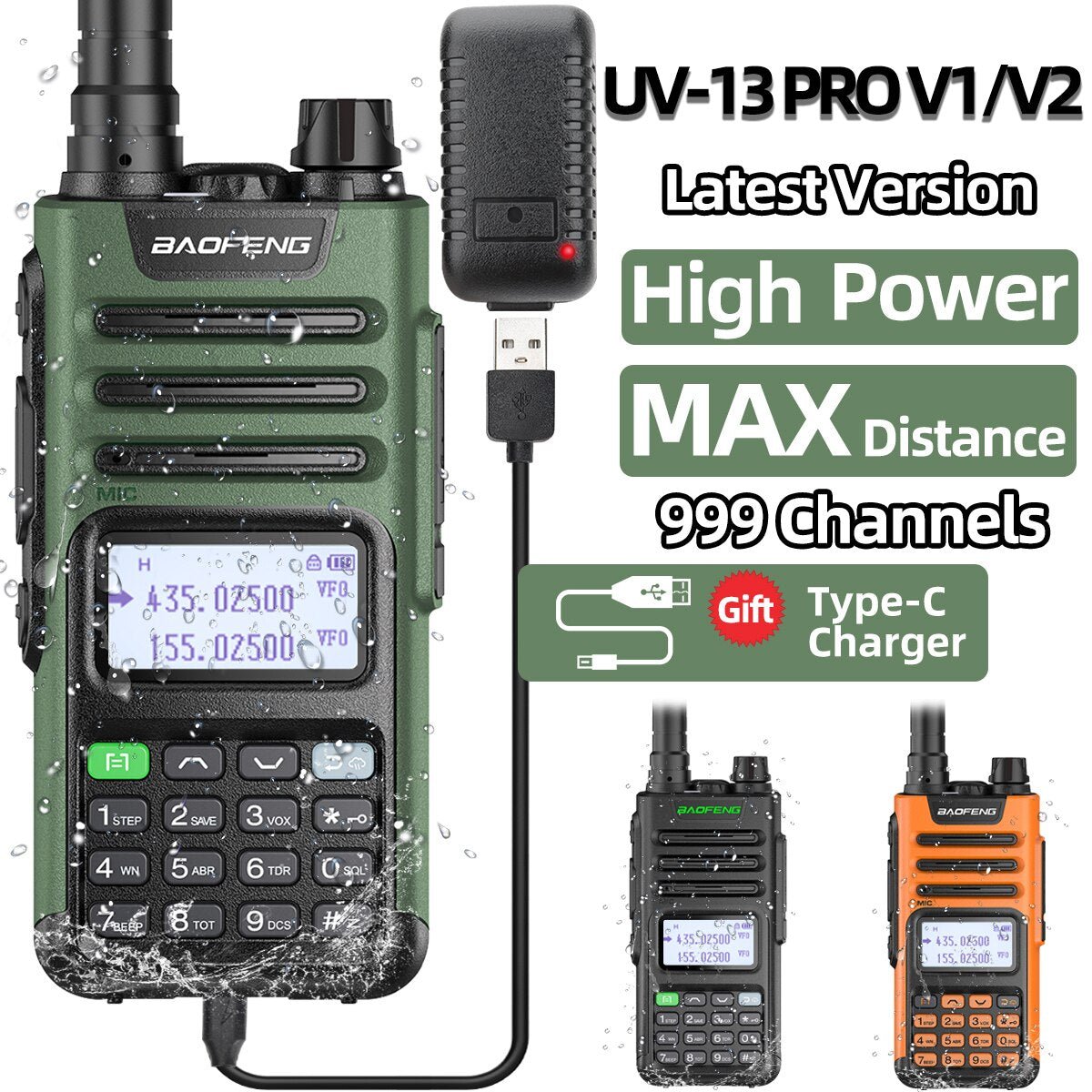 Baofeng UV-13 Pro V1 V2 High Power Dual Band Walkie Talkie - Type C Oplader - 16 Km Lange Afstand Transceiver - Bivakshop