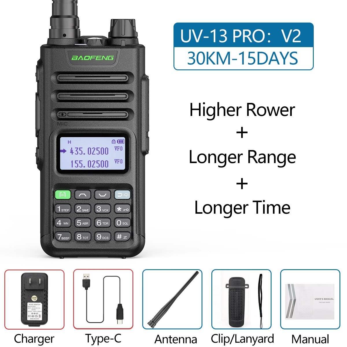 Baofeng UV-13 Pro V1 V2 High Power Dual Band Walkie Talkie - Type C Oplader - 16 Km Lange Afstand Transceiver - Bivakshop