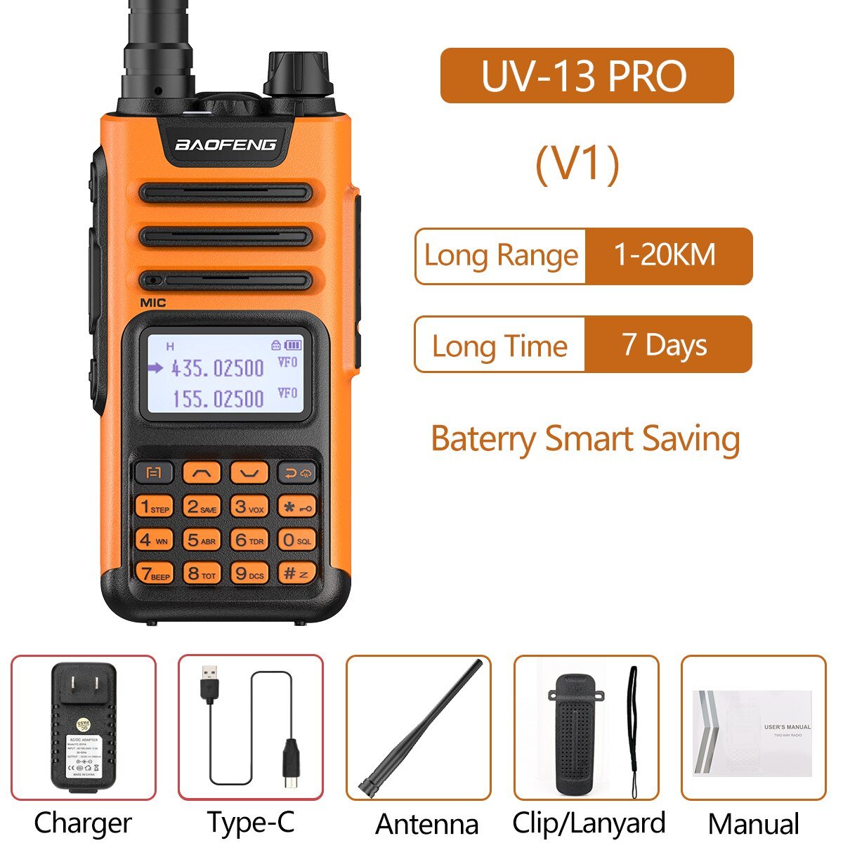 Baofeng UV-13 Pro V1 V2 High Power Dual Band Walkie Talkie - Type C Oplader - 16 Km Lange Afstand Transceiver - Bivakshop