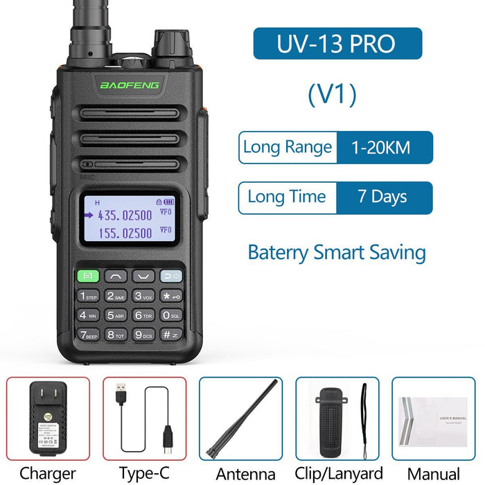 Baofeng UV-13 Pro V1 V2 High Power Dual Band Walkie Talkie - Type C Oplader - 16 Km Lange Afstand Transceiver - Bivakshop