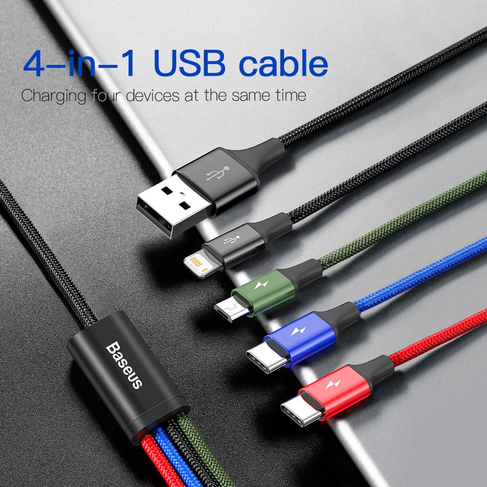 Baseus 3-in-1 USB kabel: Type C voor samsung & xiaomi, 4-in-1 kabel voor iphone, Micro USB lader - Bivakshop