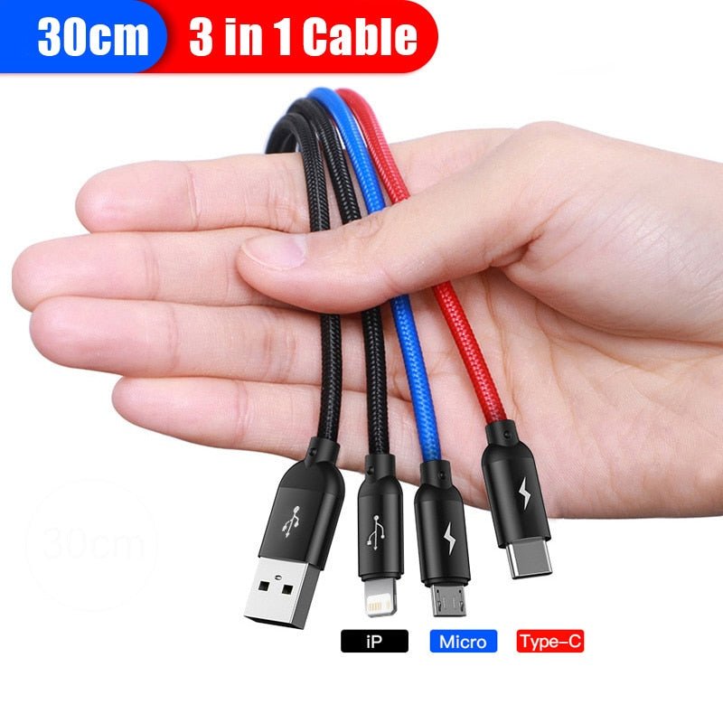 Baseus 3-in-1 USB kabel: Type C voor samsung & xiaomi, 4-in-1 kabel voor iphone, Micro USB lader - Bivakshop