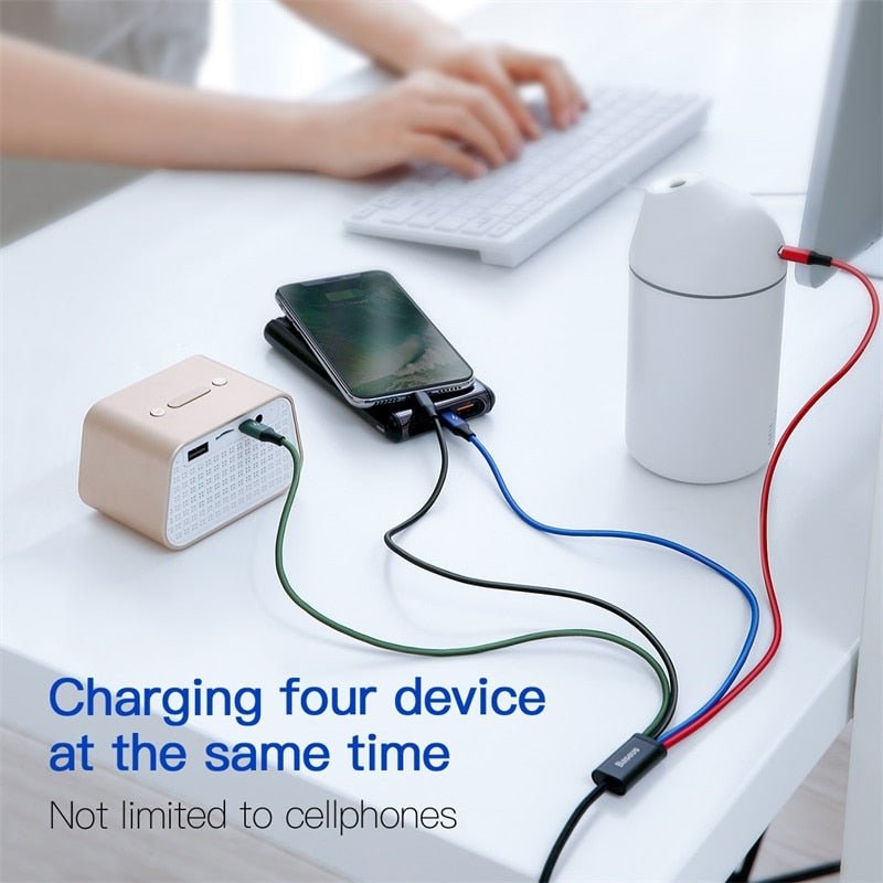 Baseus 3-in-1 USB kabel: Type C voor samsung & xiaomi, 4-in-1 kabel voor iphone, Micro USB lader - Bivakshop