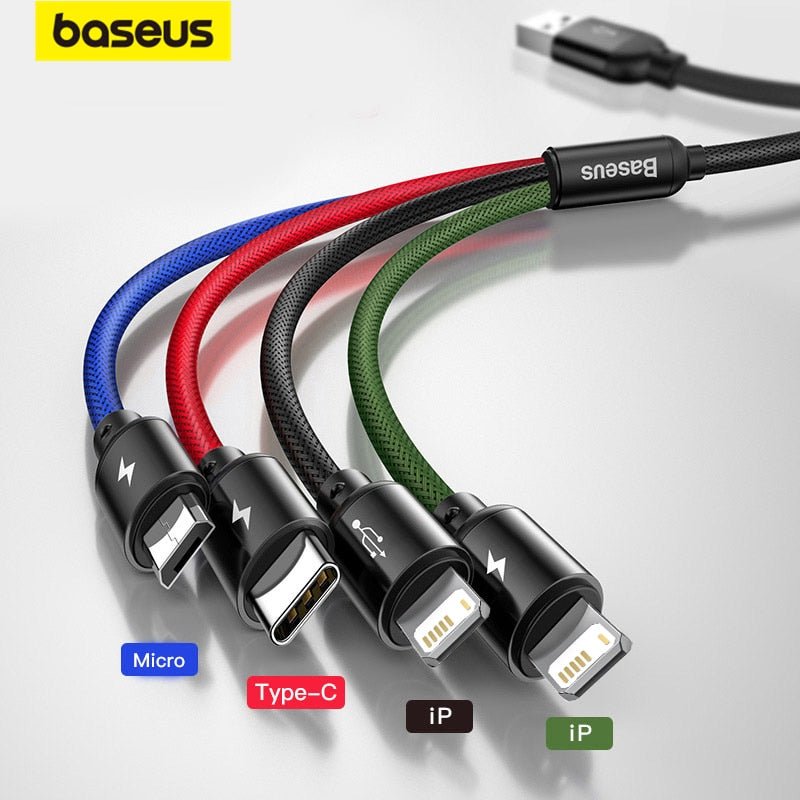 Baseus 3-in-1 USB kabel: Type C voor samsung & xiaomi, 4-in-1 kabel voor iphone, Micro USB lader - Bivakshop